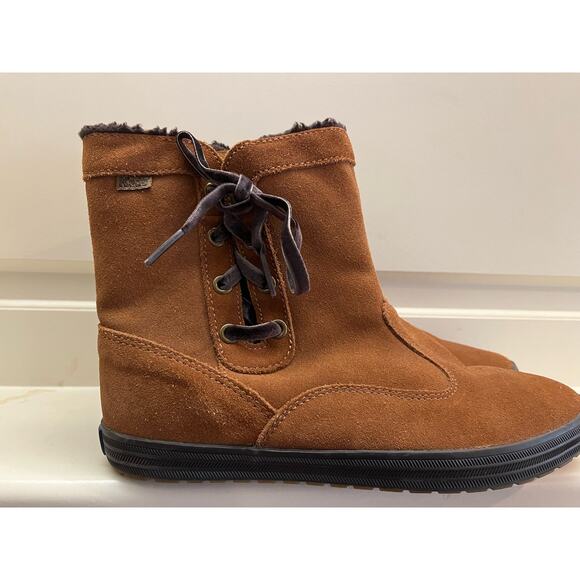Keds Women's Brown Suede Leather Ankle Bootie 7.5 Fall Winter Casual Rubber Sole - Picture 1 of 10